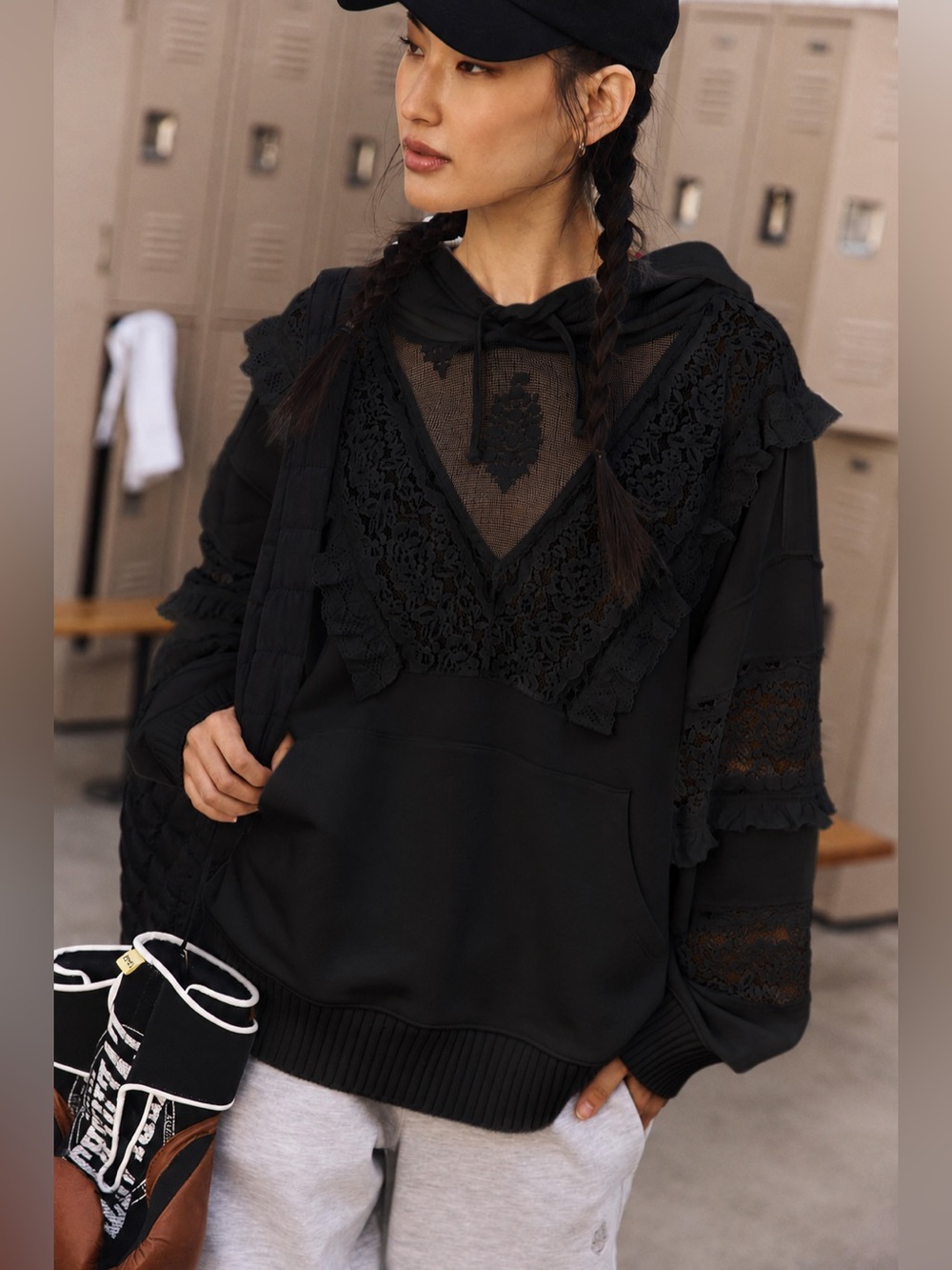 NWT Free People Studio Tunic Lace Hoodie Sweatshirt